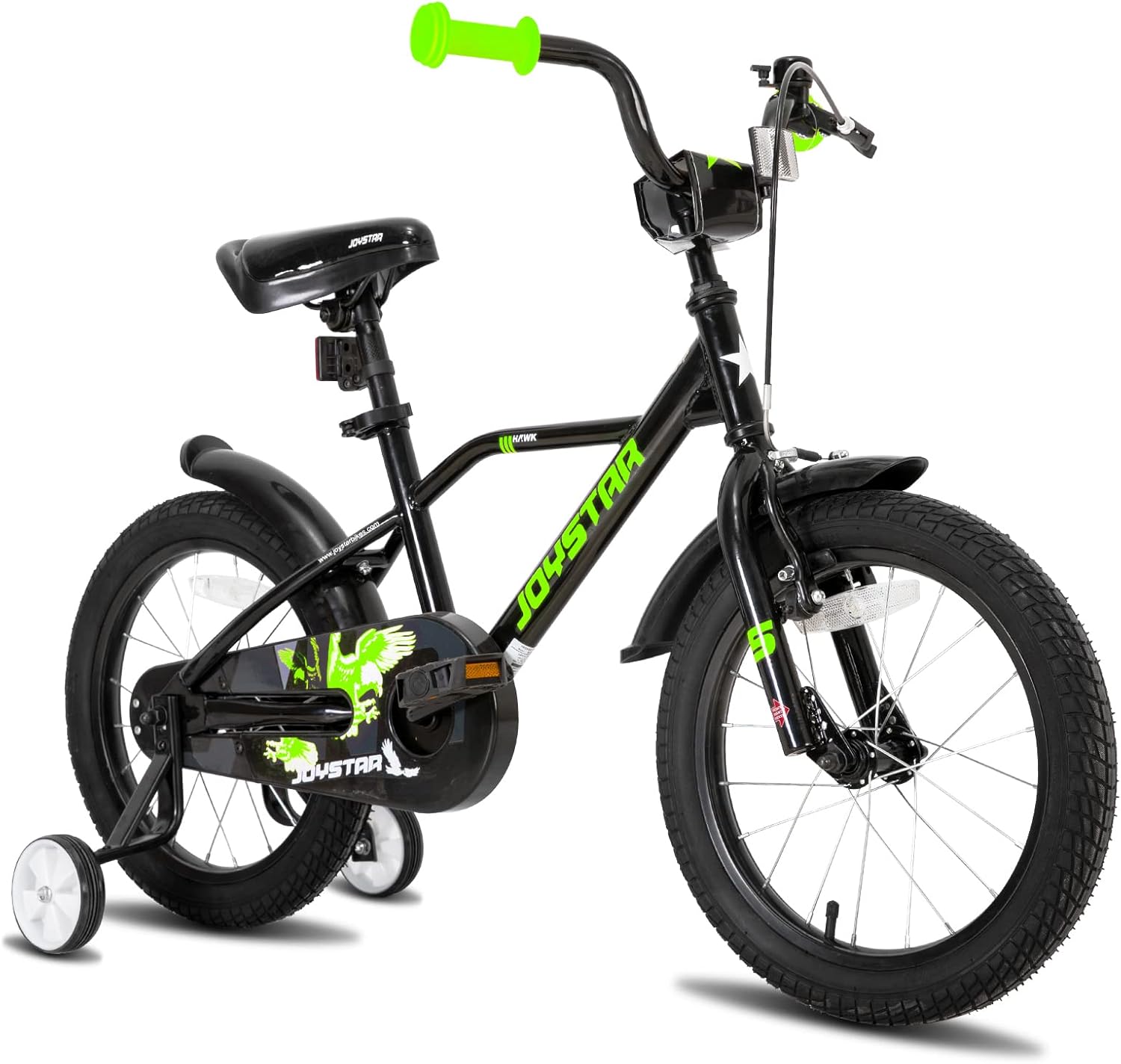 JOYSTAR Hawk 14 & 16 Inch Kids Bike for 3-7 Years Old Boys and Girls, Kids Toddler Bicycles with Training Wheels, Coaster and Handbrake, Single-Speed Children Bikes, Blue Black Lime