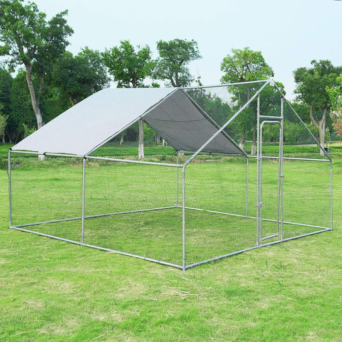 Giantex Large Metal Chicken Run, Walk-in Chicken Coop with Waterproof Cover, Poultry Enclosure Hen Cage Run House Rabbits Habitat Farm Pen for Outdoor Backyard Farm (10 x 13 x 6.4ft)