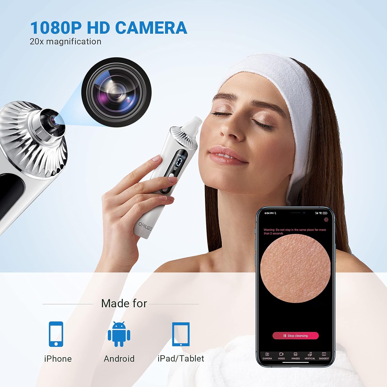 EQUIRO Blackhead Remover Vacuum,Upgraded Visible Facial Pore Cleanser,Built-In Camera,Wifi Real-Time Skin Screen and LED Display,with 5 Adjustable Suction Power&4 Probes,Rechargeable-For All Skin Pack of 2
