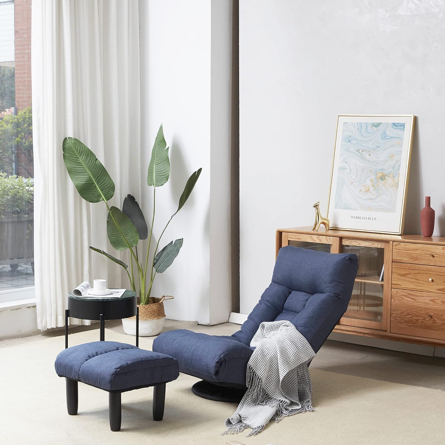 MIYACA 360-Degree Swivel Chair Floor Gaming Chair Lazy Sofa, 3 Adjustable Positions, Folded Gaming Chair with Comfortable Backrest and Footrest for Office&Home