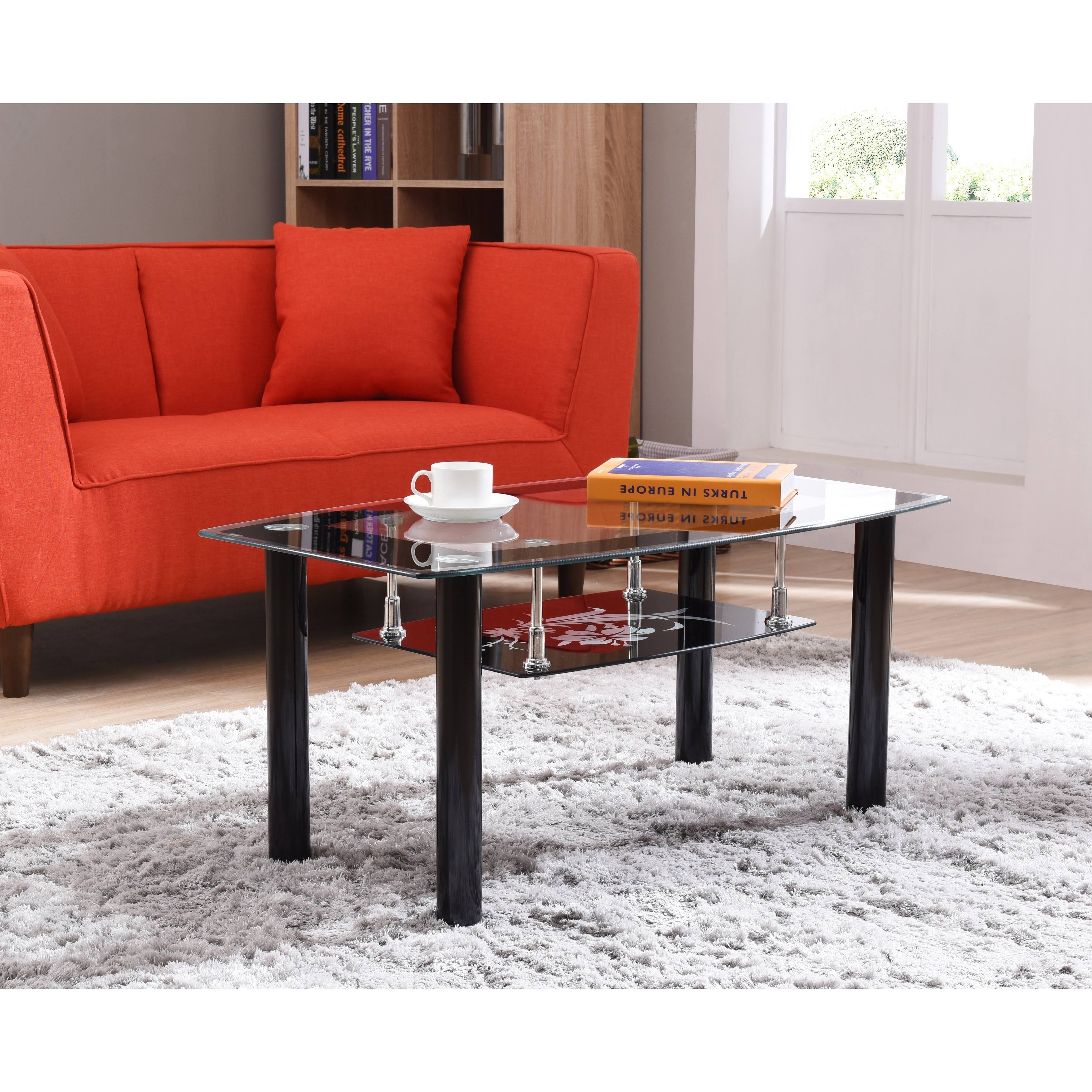 Hodedah Glass Rectangle Coffee Table, Black