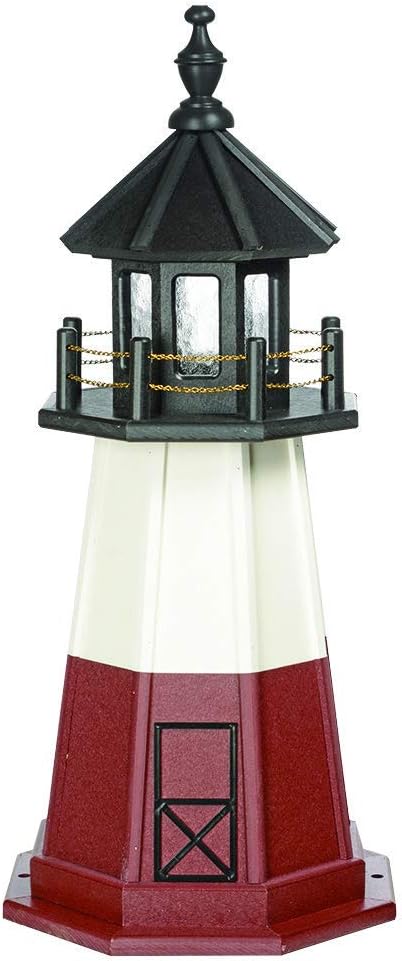 DutchCrafters Decorative Lighthouse - Wood, Vermillion Style (Cherrywood/Black/White, 3)
