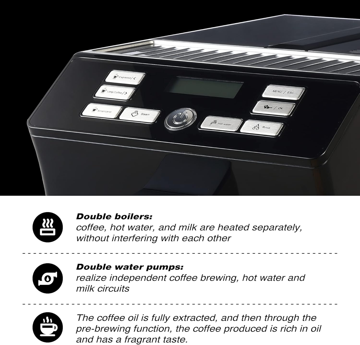 Dafino-205 Fully Automatic Espresso Machine w/ Milk Frother, Black