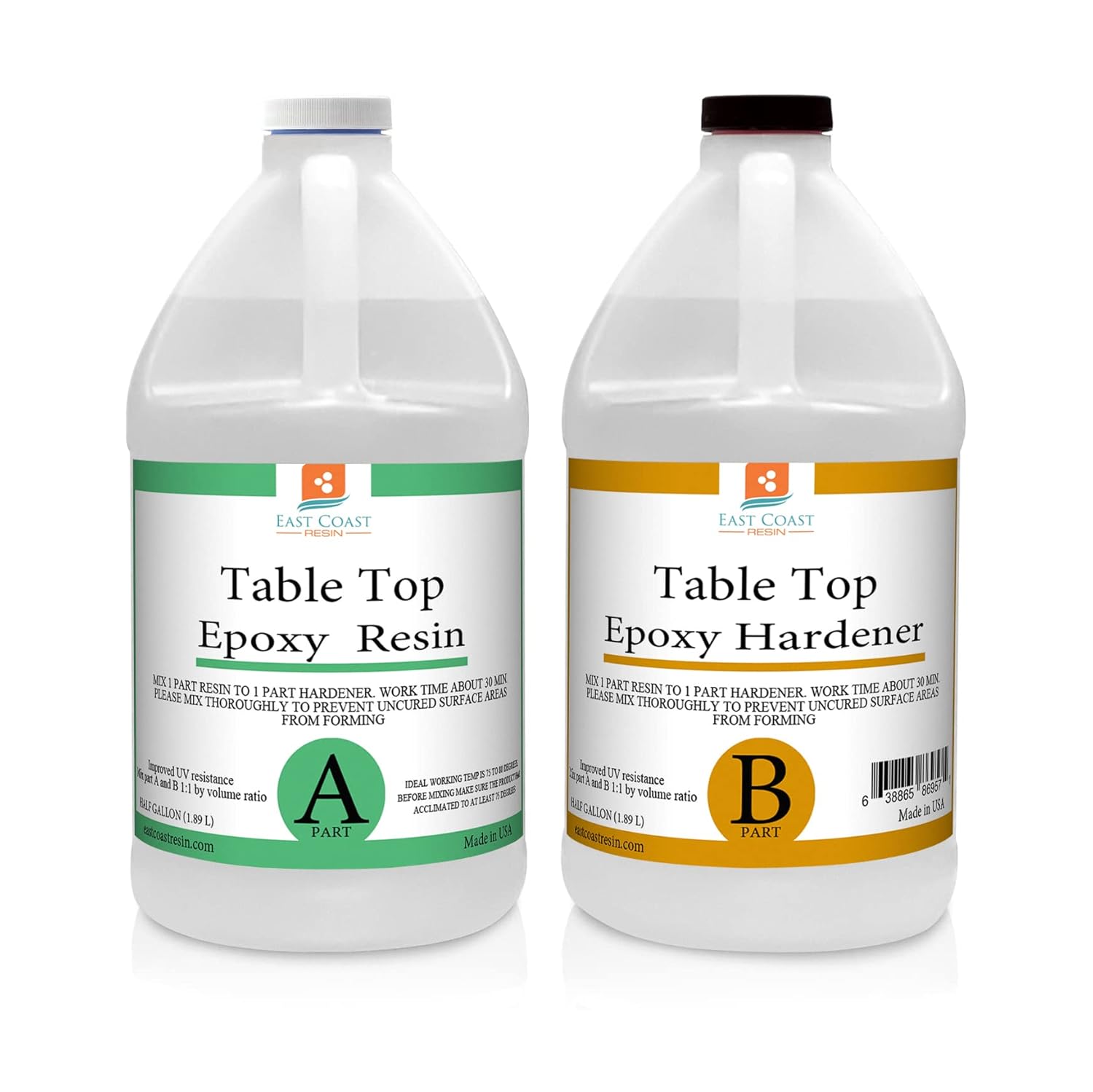 Table TOP EPOXY Resin Crystal Clear 1 Gallon Kit. for Super Gloss Coating Pack of 2