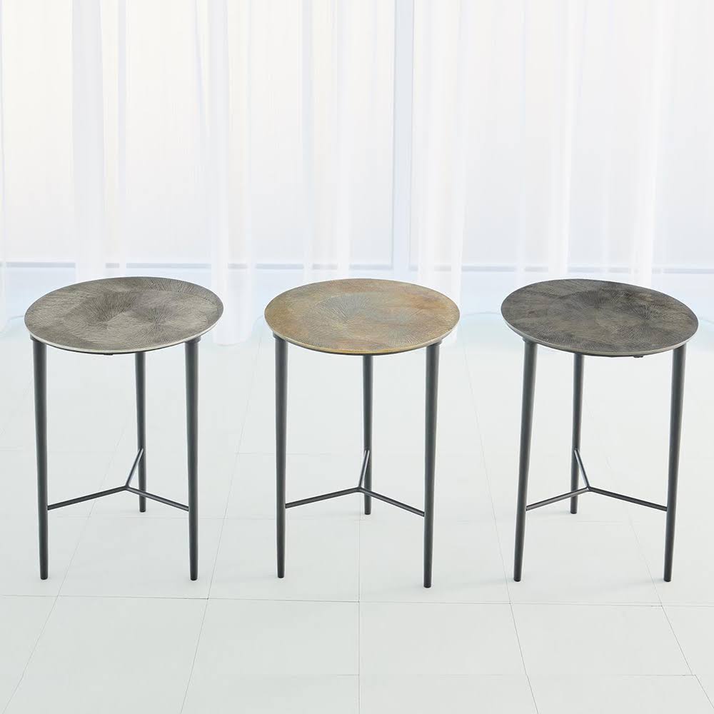 Global Views Circle Etched Accent Table, Black Nickel