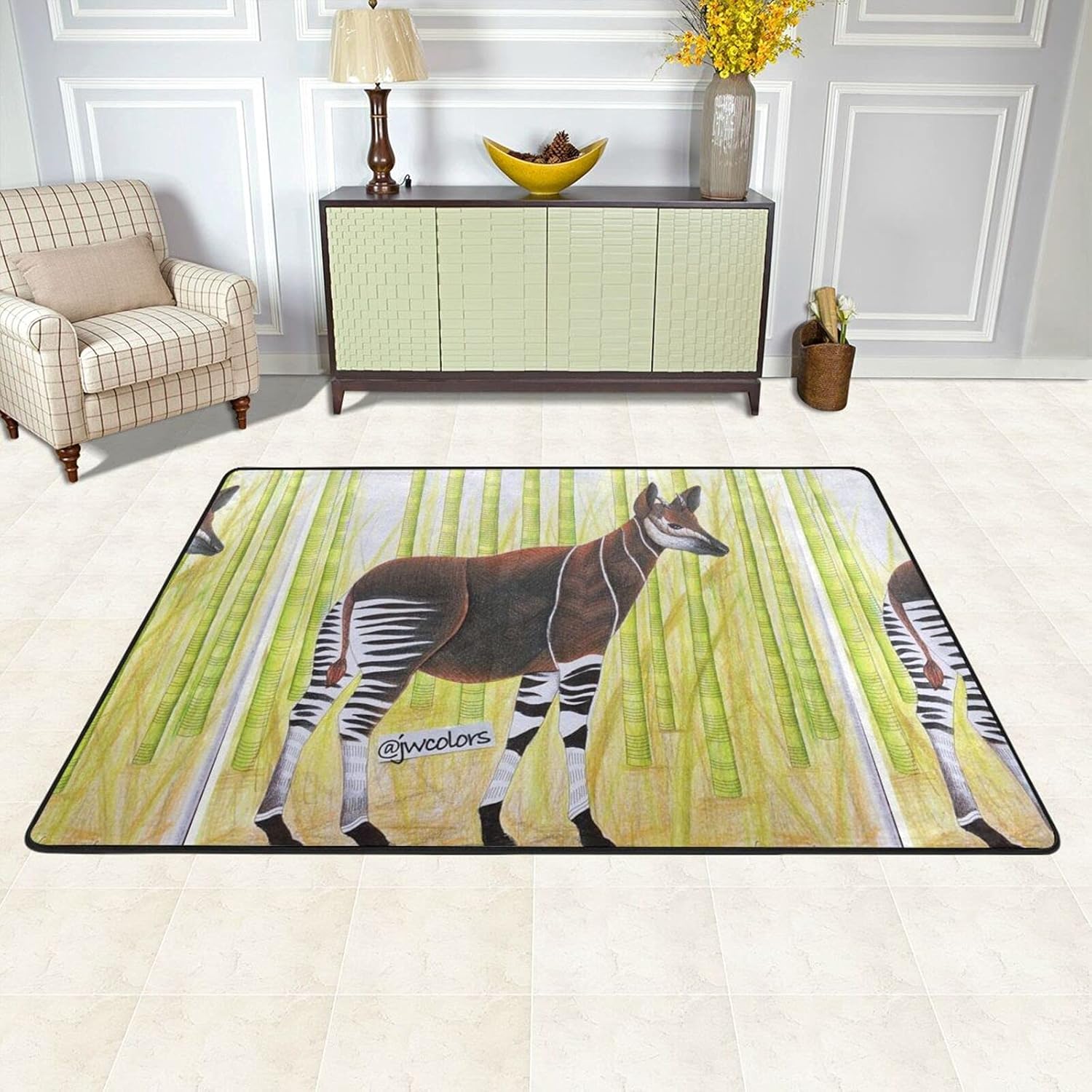 IGYoh Protection Okapi Giraffes Unique Modern Soft Cozy Flannel Fabric Carpet for Indoor Home Floor Carpet Rectangular 72