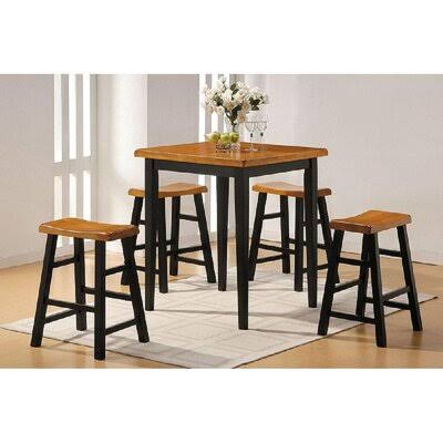5 - Piece Counter Height Rubberwood Solid Wood Dining Set Red Barrel Studio Table Top Color: Oak, Table Base Color: Black, Chair