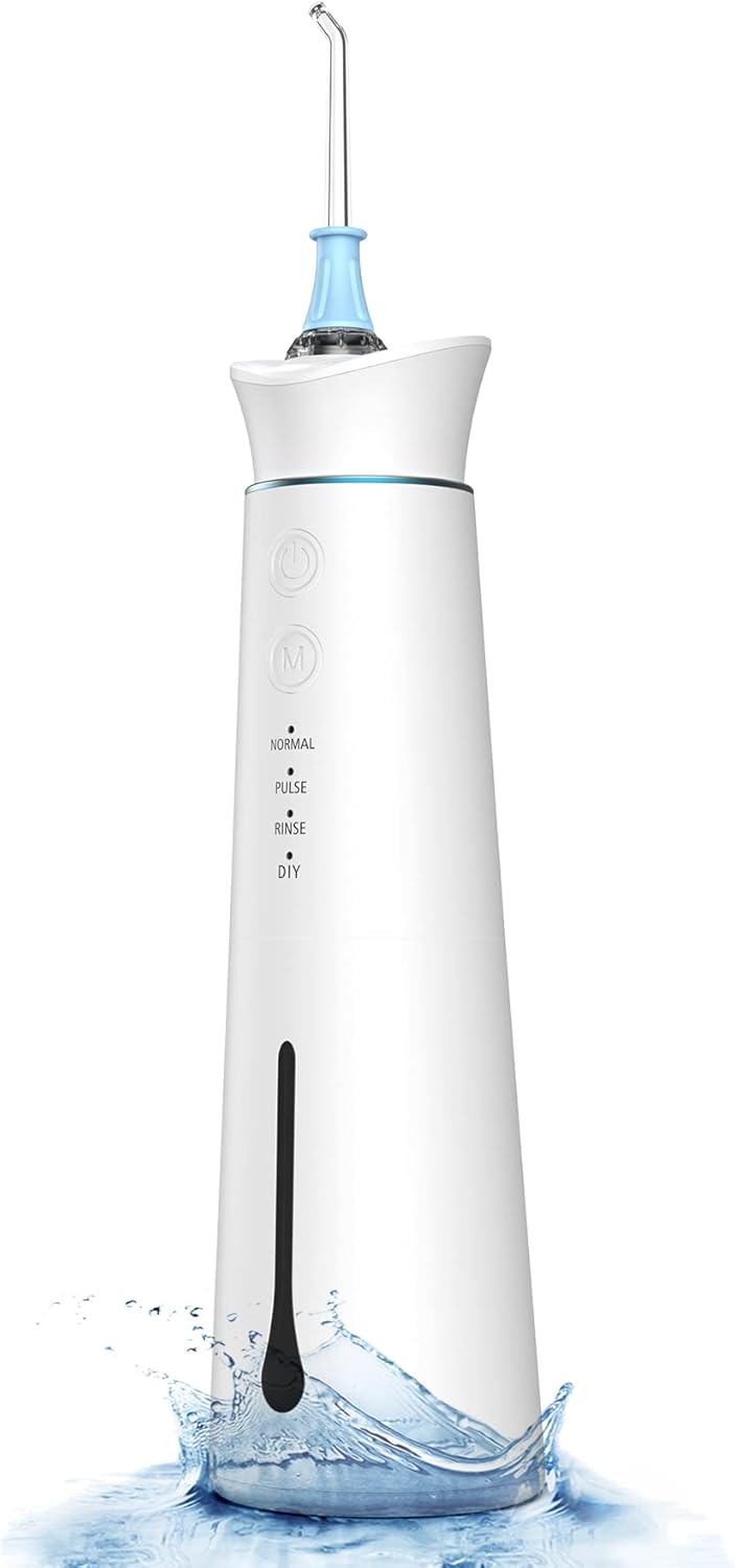 OBDOWUGE Professional Rechargeable Cordless Water Dental Flosser Teeth Cleaner with 4 Modes, IPX8 Waterproof Portable & Cordless Flosser, Magnetic Nozzle, Wireless Charging - Dentist Recommended Pack of 2