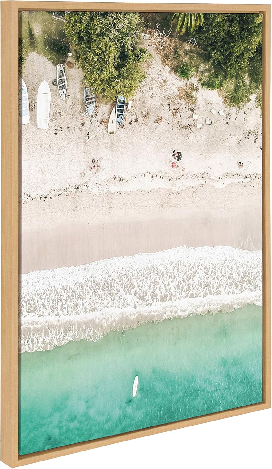DesignOvation Sylvie Tropical Beach from Above Framed Canvas by Amy Peterson, 23x33, Natural Pack of 2