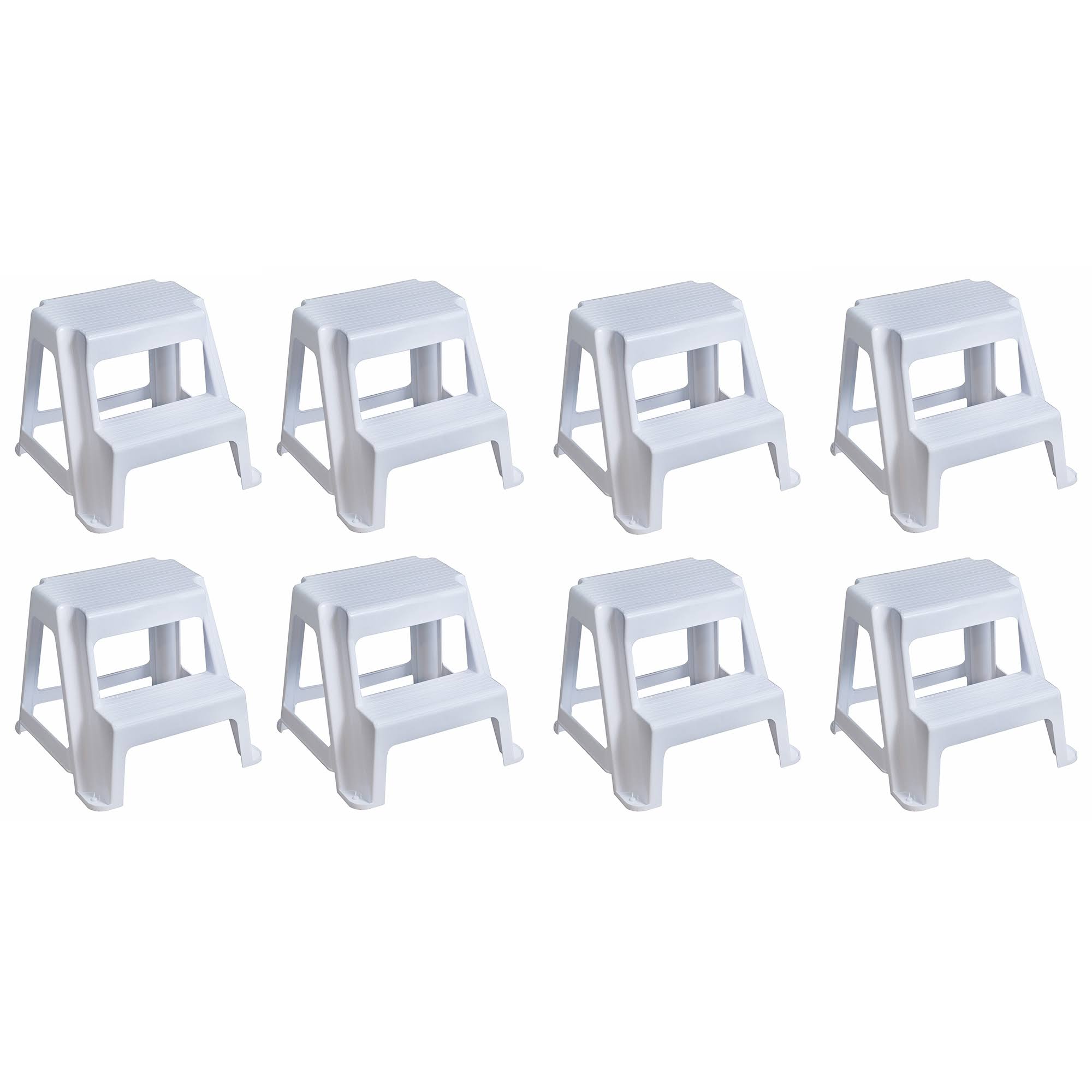 Gracious Living Extra Safe Nonslip Rubber 2 Step Home Step Stool, White (8 Pack)