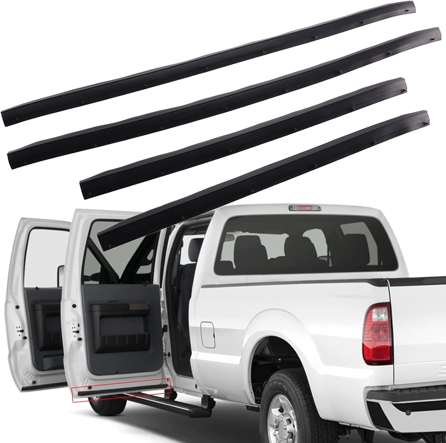 TIMAGIC 4Pcs Lower Door Seal Weatherstrip Rubber Felt Trim Fit for Compatible with Ford F250 F350 F450 F550 Super Duty Crew Cab 1999-2016 Replace for F81Z-2520758-AA 1C3Z-26253A24-A