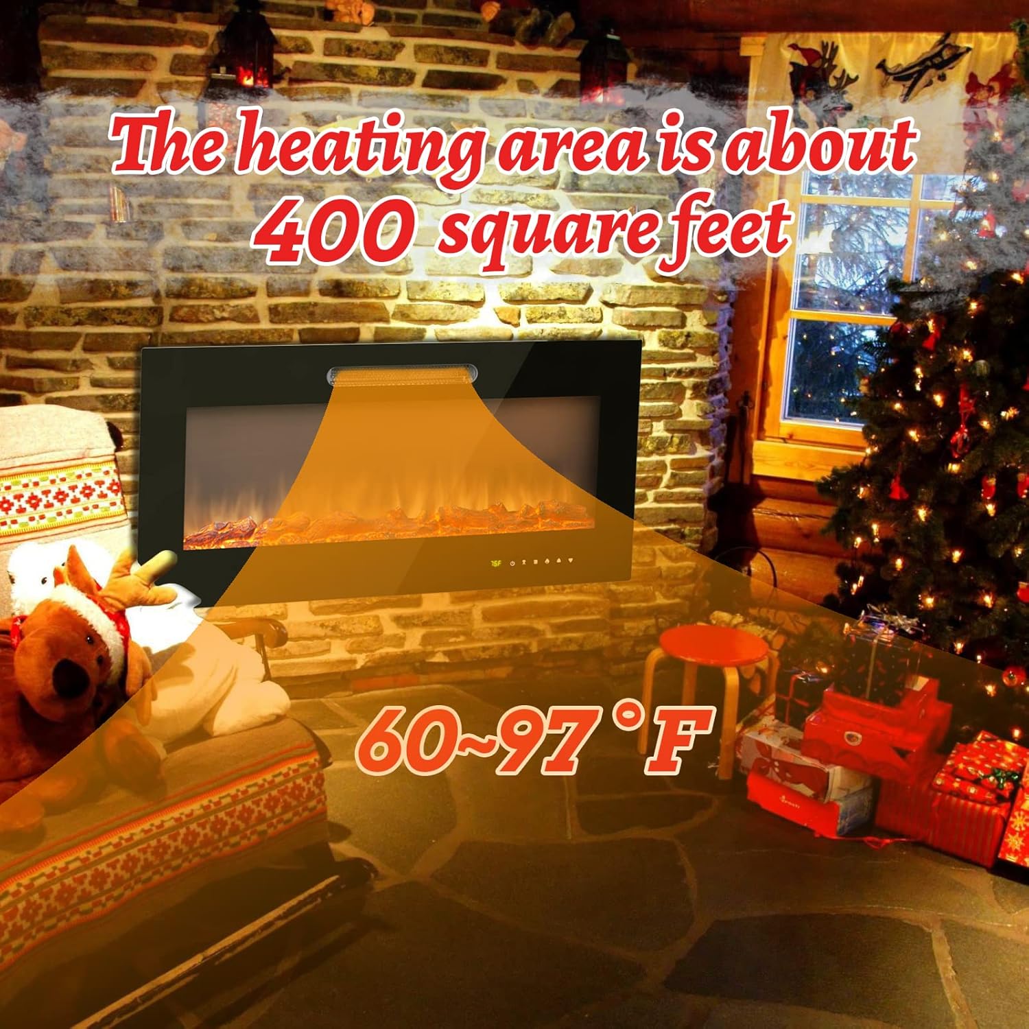 36 Inch Electric Fireplace Recessed and Wall Mounted,Electric Fireplace Insert with Remote Control and Touch Panel,750/1500W,Fire Place Electrical Heater with Log and Crystal Options