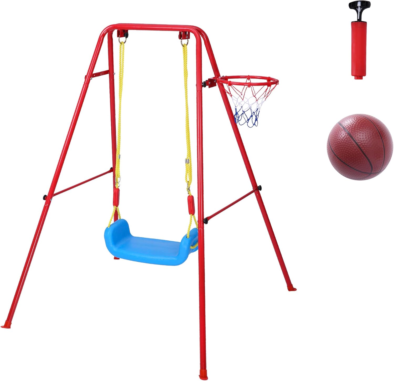 Vilobos Toddler Swing Set 2 in 1 Swing & Basketball Kids Outdoor/Indoor Backyard Metal Swings with Seat for Baby/Children's Gift