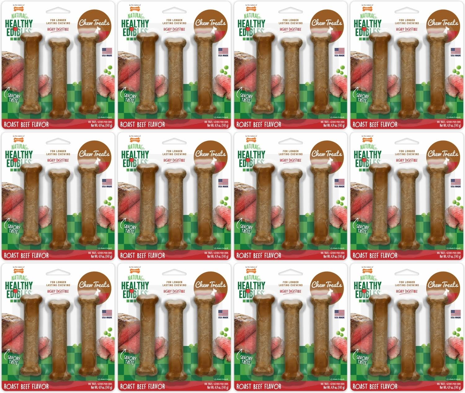 Nylabone Healthy Edibles Roast Beef Triple Pack, Regular 12 Pk