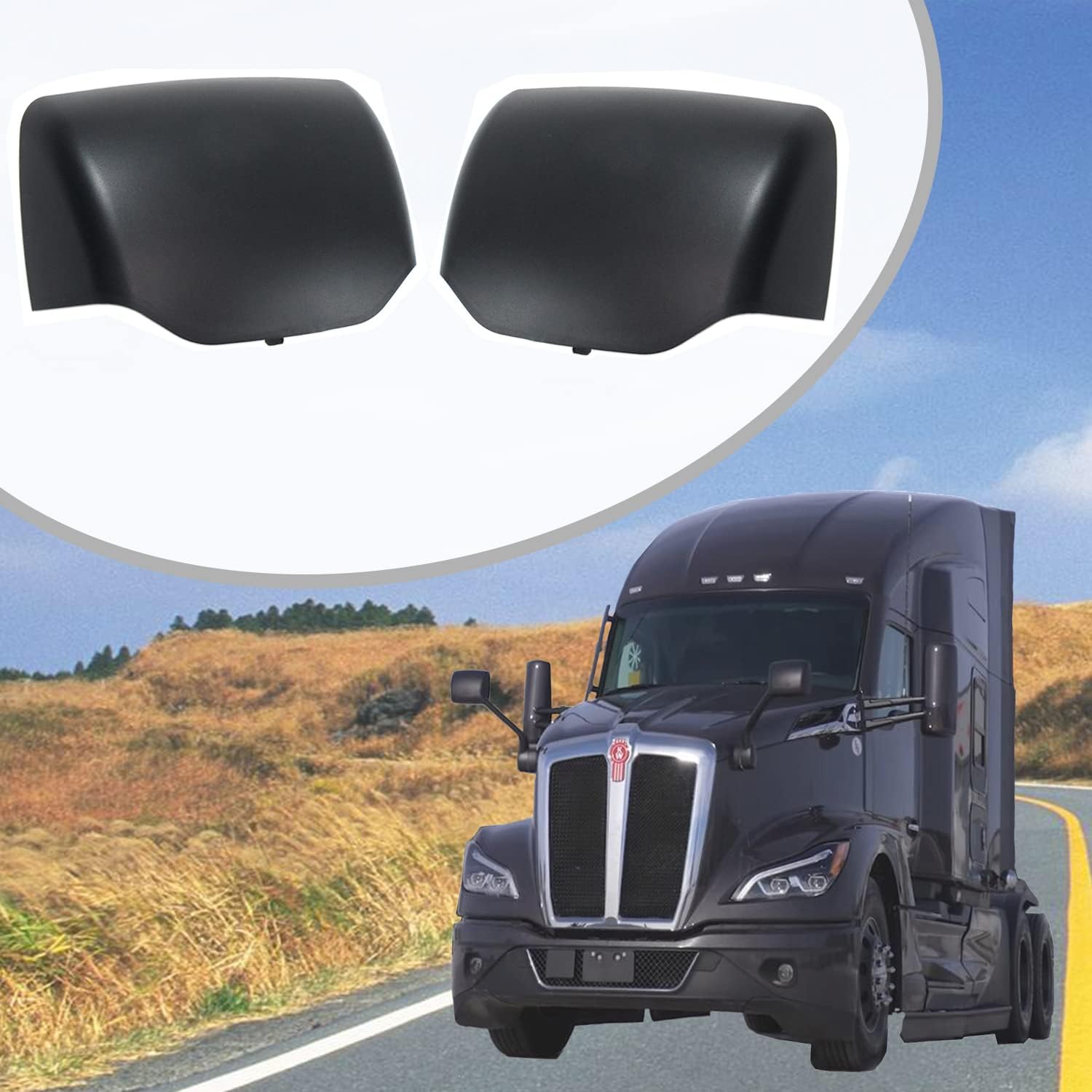 CPOWACE Pair Hood Mirror Covers with Driver and Passenger Sides Fit for Kenworth T680 Peterbilt 579 (Black)