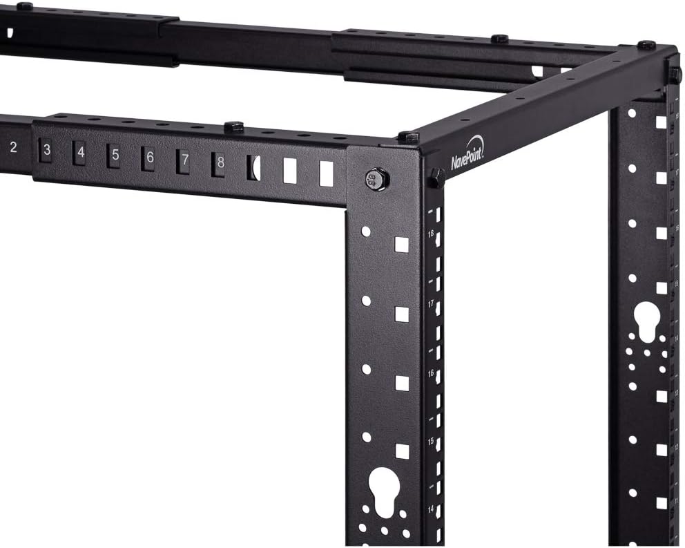 NavePoint 18U Professional 4-Post IT Open Frame Server Network Relay Rack Black