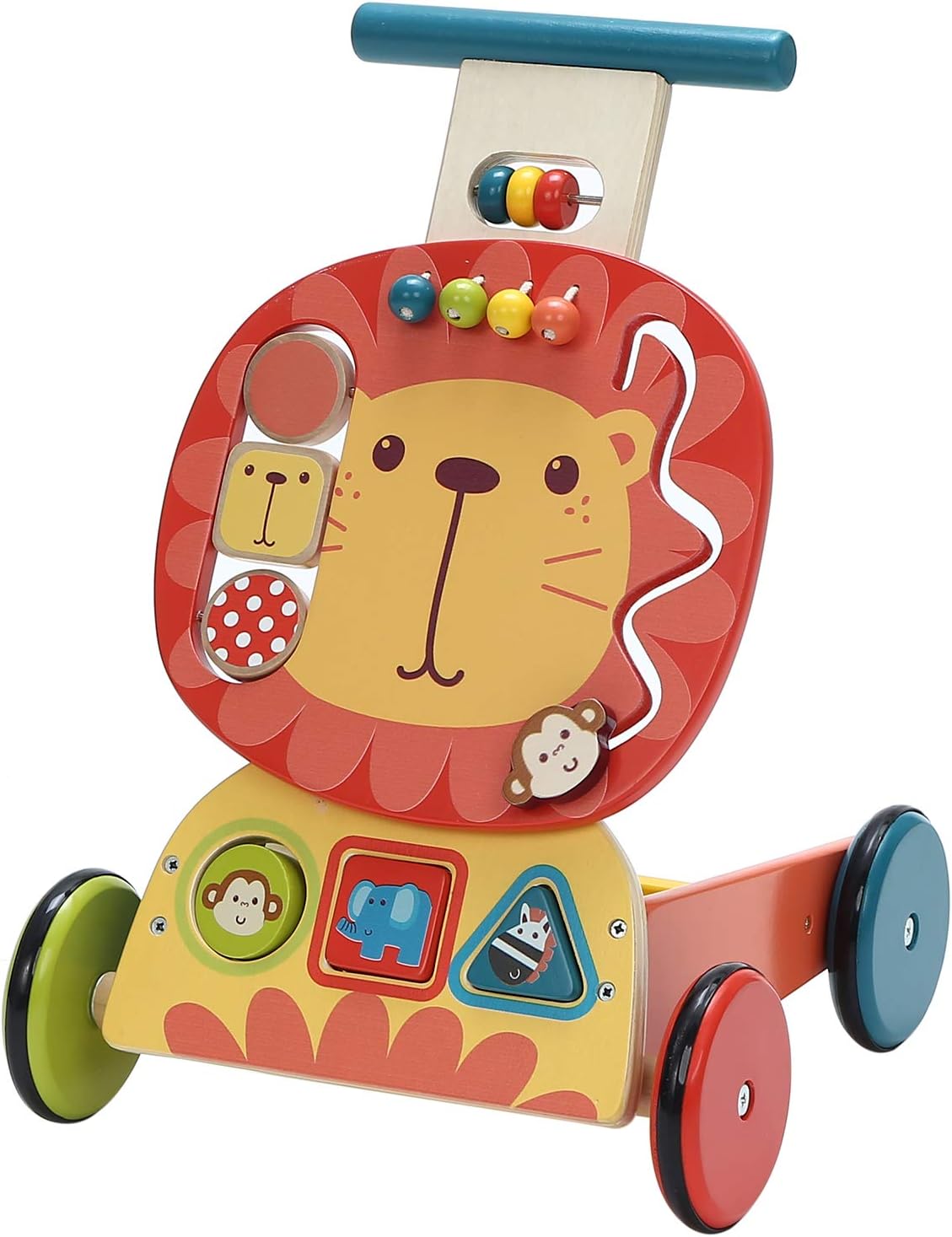 labebe - 4 Wheels Baby Walker, Wooden Push Wagon Toy for 1-3 Years Old Girl/Boy, Toddler/Kid Push Toy Cart for Walking, 2-in-1 Toy Shopping Cart, Outdoor Activity Walker for Infant - Yellow Lion