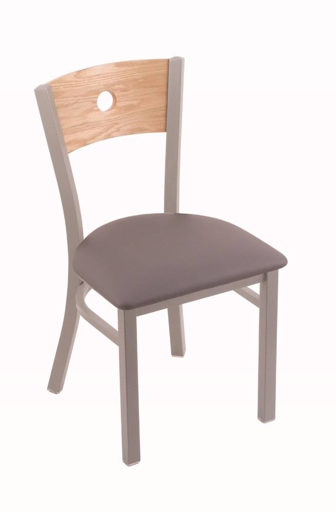 Holland Bar Stool 630 Voltaire 18x22 Chair with Anodized Nickel Finish, Allante Medium Grey SEAT, and Natural Oak Back