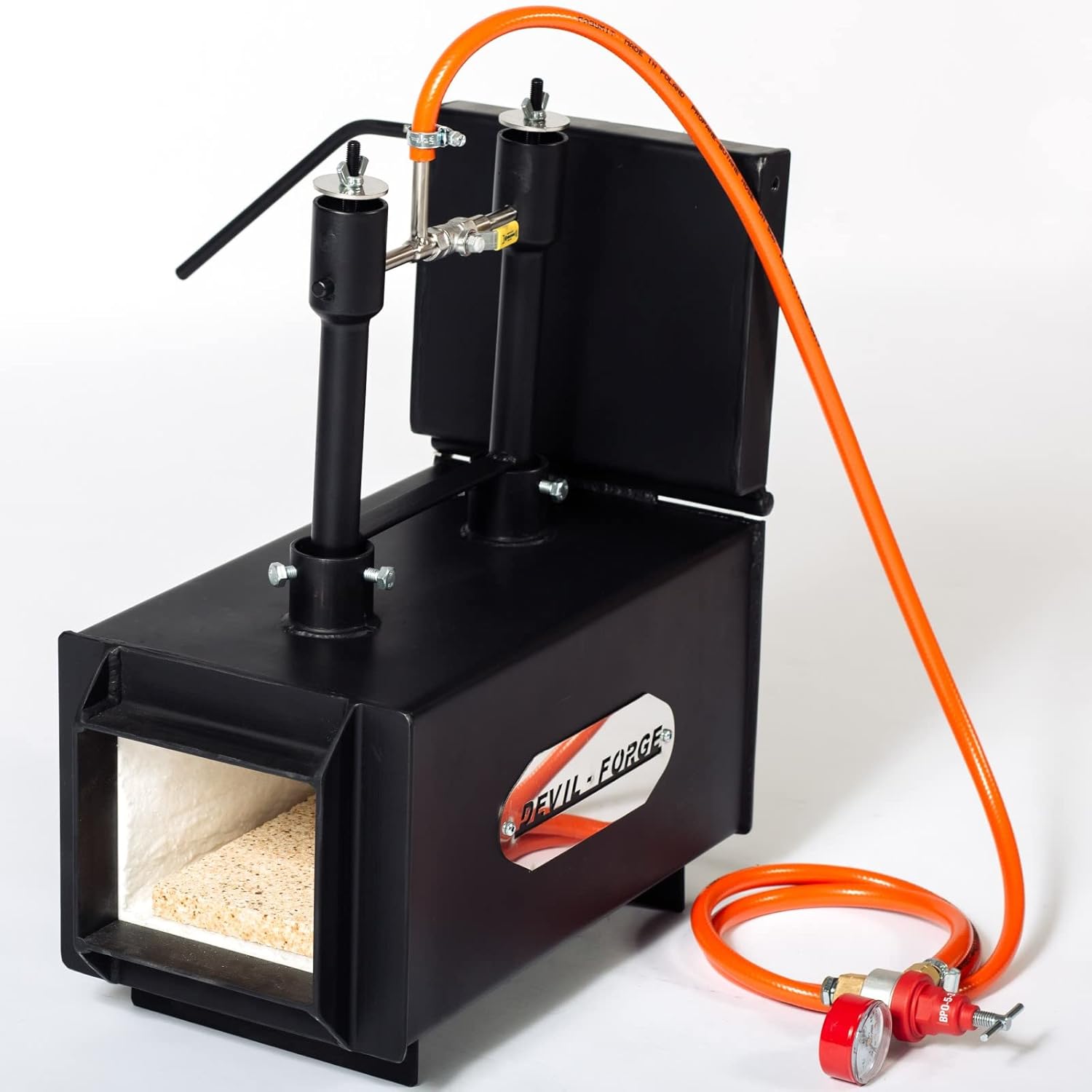 Gas Propane Forge &ndash; DFPROF2+1D/2&ldquo; | with 2 DFP (80,000 BTU) Burners and 1 Door | Knifemaker Farrier Blacksmith | Double Insulation | Burners with Gas Ball Valve (Use 1 or 2 Burners)