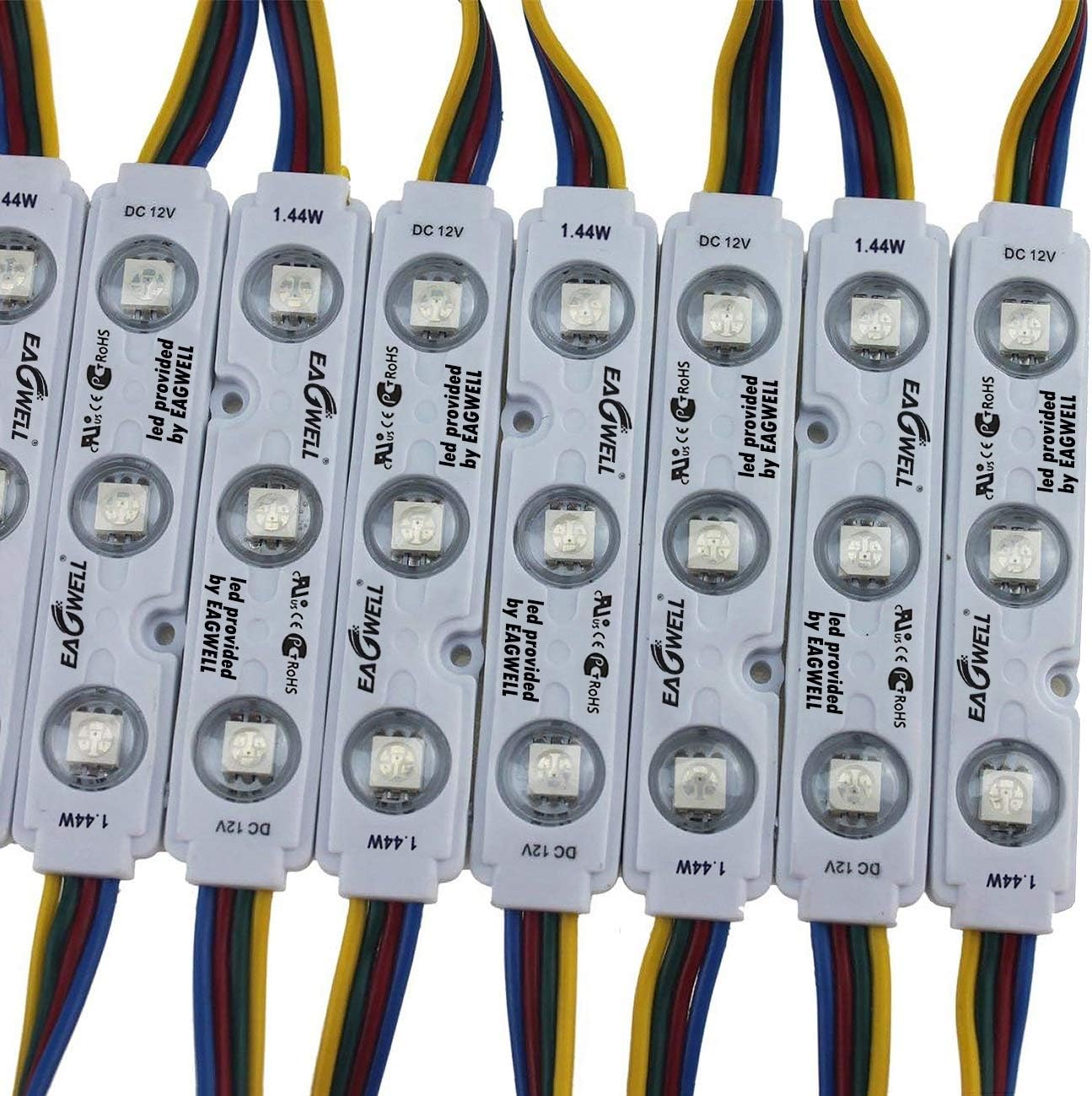 EAGWELL Super Bright 200pcs 3 LED Module RGB 5050 SMD led Waterproof Decorative Storefront LED Light Kits for Letter Sign Advertising Signs with LED Power Supply Pack of 2