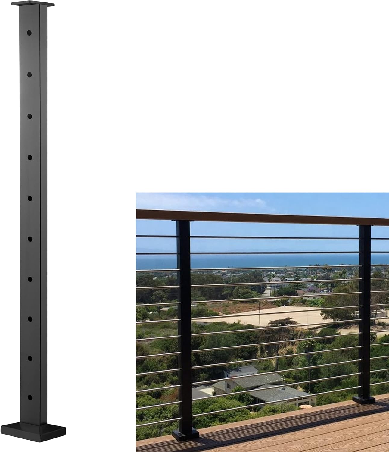 Senmit Cable Railing Post - Stainless Steel Square Fence Post for Deck Cable Railing System, Flat top 36