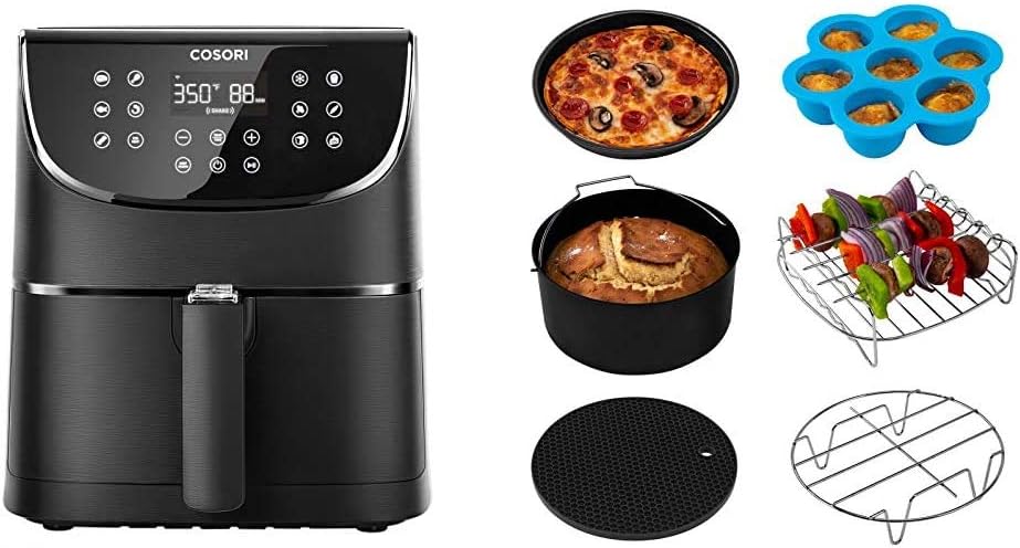COSORI Smart WiFi Air Fryer 5.8QT(100 Recipes), Digital Touchscreen with 11 Cooking Presets & Air Fryer Accessories XL (C158-6AC), Set of 6 Fit all 5.8Qt, 6Qt Air Fryer, FDA Compliant, BPA Free