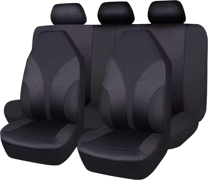 Flying Banner Car Seat Covers Full Cover Universal fit Car Truck SUV Van Hot Stamp Breathable Rear Bench Split Polyester Fabric (Full Set -- Low Back -- Fabric, Black Black) Pack of 2