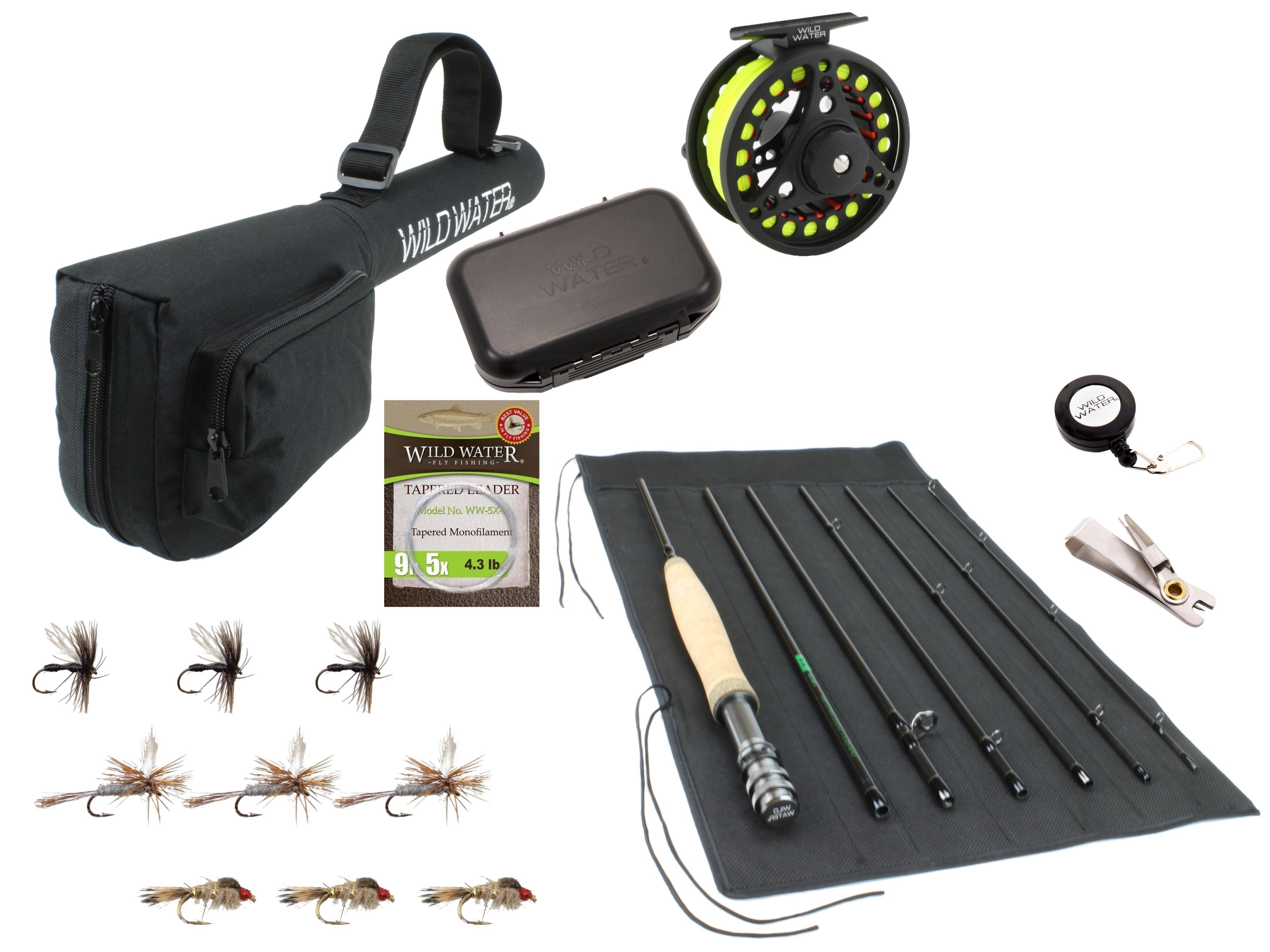 Wild Water Fly Fishing Complete 5 Weight 7 Piece Pack Rod u0026 Reel Starter Package