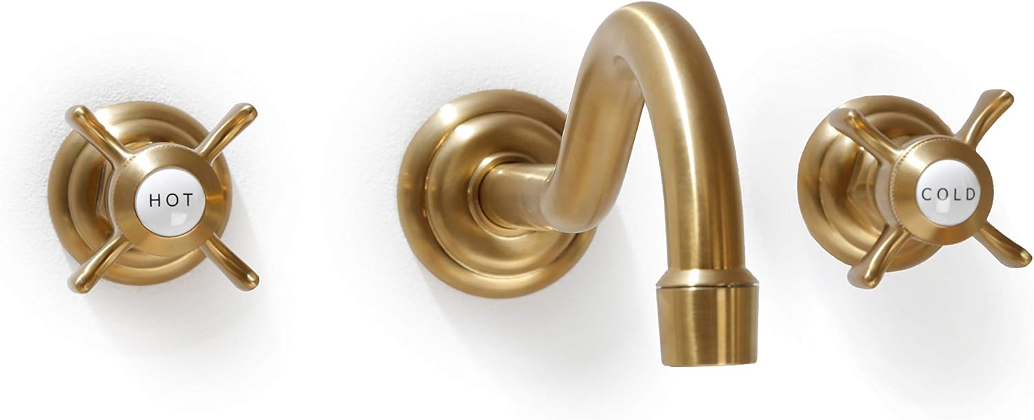 SITGES Antique Wall Faucet, Two Lever Handles Bathroom Sink Wall Mount Faucet with Rough in Valve Included, Matte Black