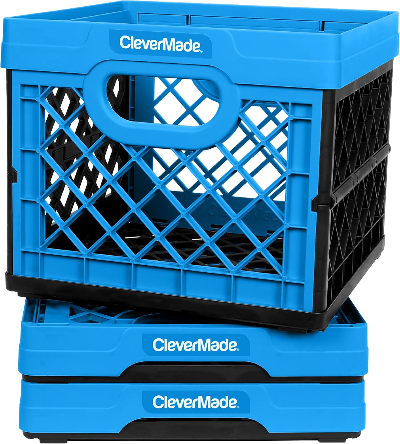 CleverMade - Collapsible Milk Crates, 25L Plastic Stackable Storage Bins CleverCrates Utility Folding Baskets, Pack of 3, Black Pack of 2