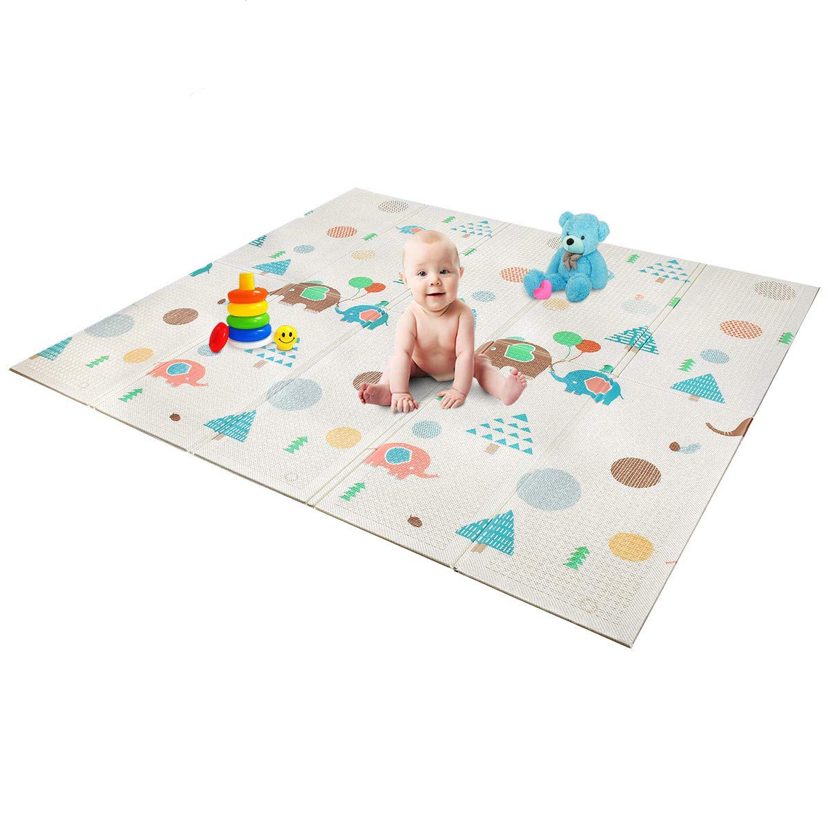 Foldable Play Mat | Non- BPA Non-Toxic Foam Baby Playmat 79inch x 71 x 0.4inch Thick Extra Large Reversible Crawling Mat Portable Toddlers Kids Waterproof Non-Slip Activity Tummy Time