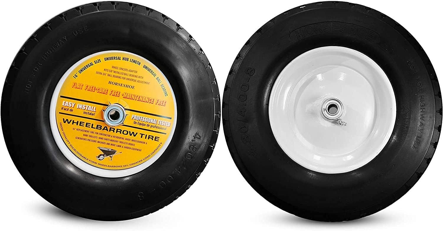 2 New HORSESHOE Knobby 4.80/4.00-8 Flat-Free, Contractor Wheelbarrow Cart (6 & 8 Cubic ft.) 16