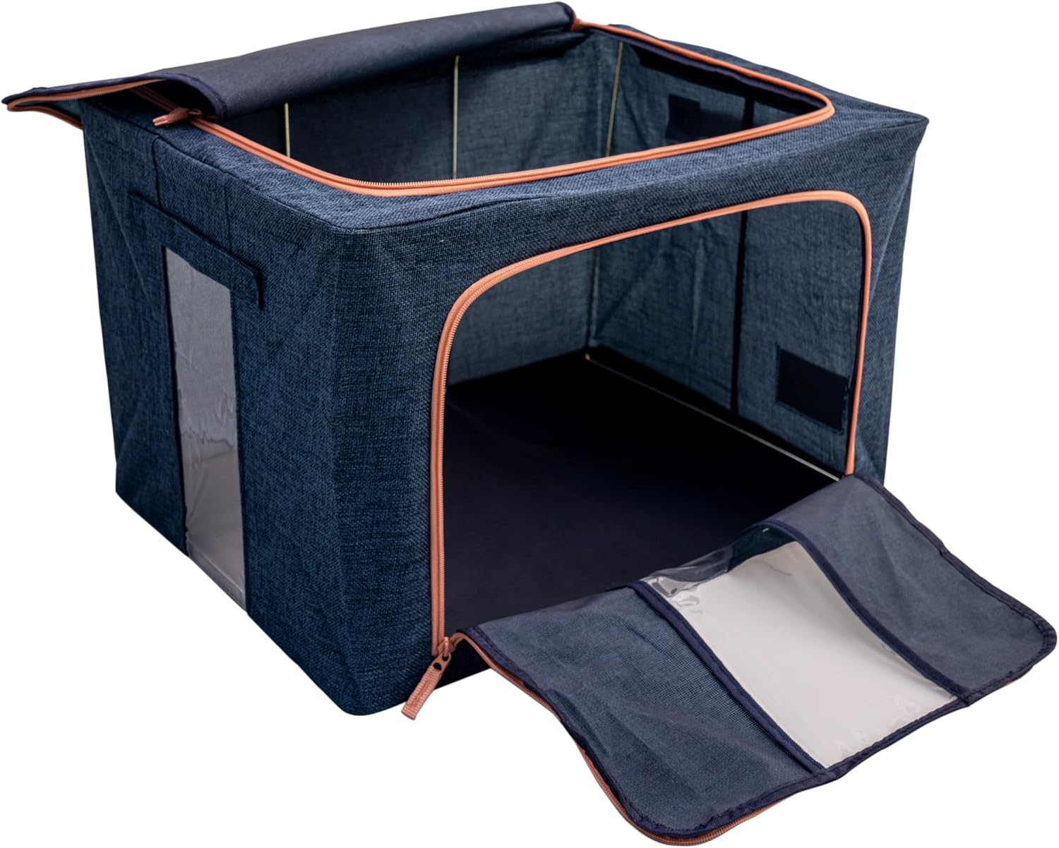 Heavy Duty Fabric Storage Bins, 2 Pack, Large 66 Liter Bedroom Organization and Storage Boxes, Containers for Organizing with Sturdy Stainless-Steel Frame, View Windows, and Collapsible Design Pack of 2