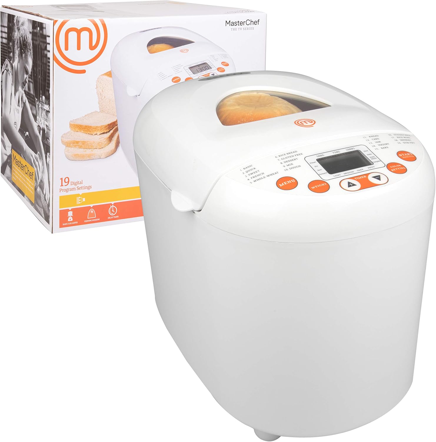 MasterChef Bread Maker- 2-Pound Programmable Machine w 19 Settings and 13-Hour Delay Timer- Free Recipe Guide Included