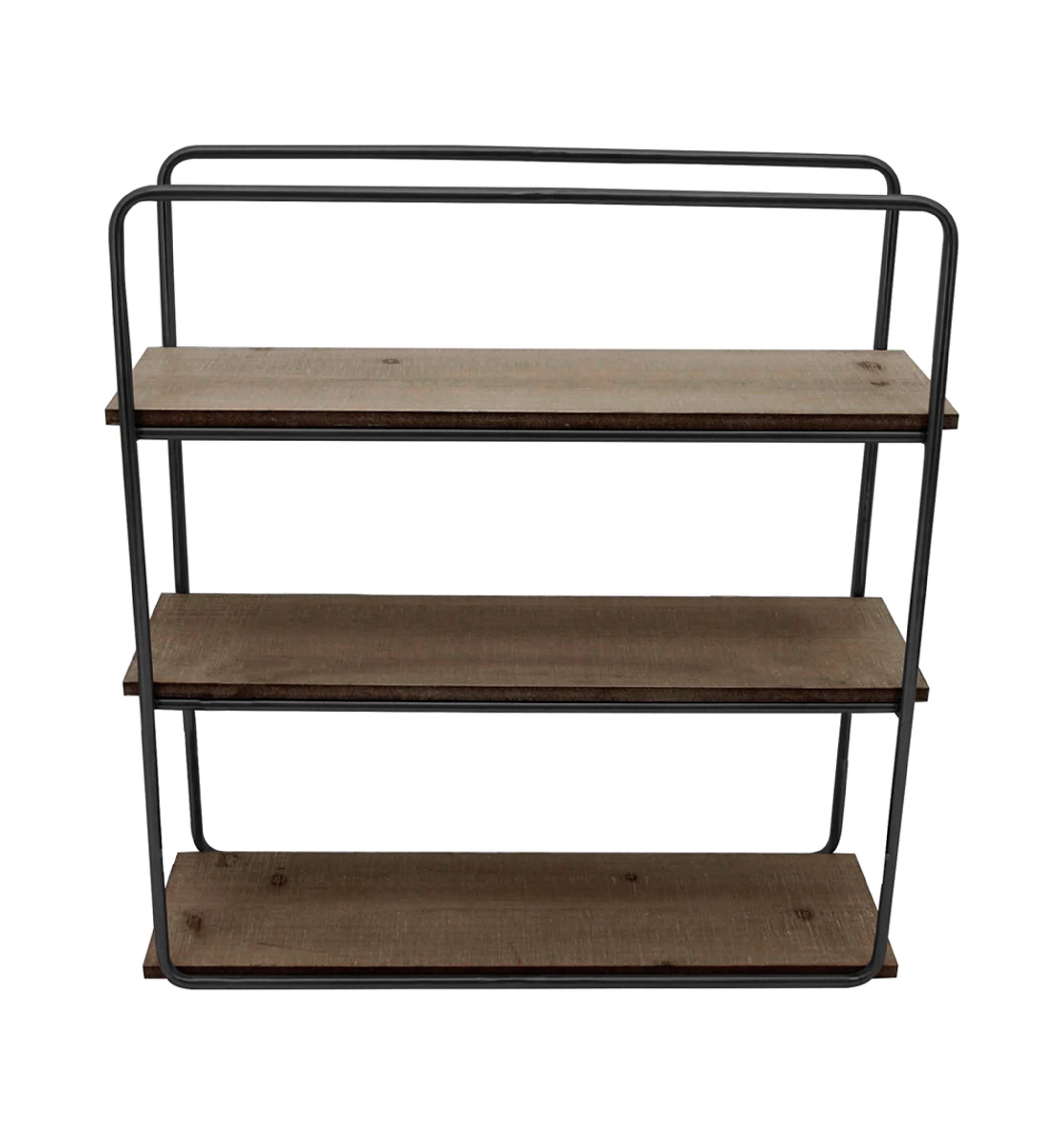 Sagebrook Home 13884-08 Metal u0026 Wood 3 Tier Wall Shelf Brown u0026 Black