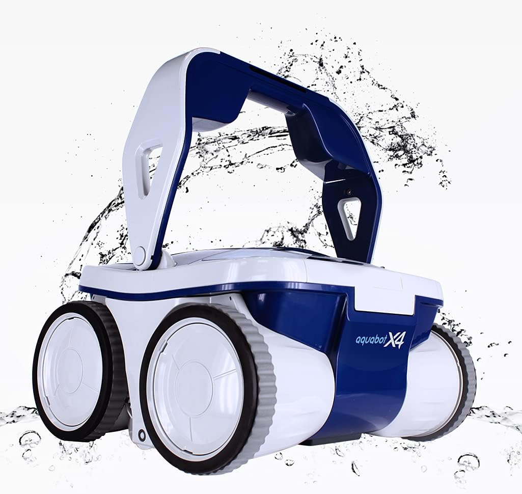 Aquabot X4 Robotic Pool Cleaner with Active Scrubbing Brush, AutoX Pool Mapping, Dual High Capacity Filters, Wall Climbing, and 2 Year Warranty