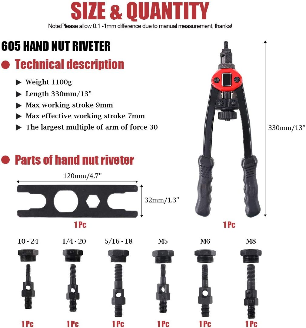 Hilitchi 13” Nut Cert Tool Kit with 6Pcs Metric & SAE Mandrels M5, M6, M8, 10-24, 1/4-20, 5/16-18 Easily Handling Hand Tools Pack of 2