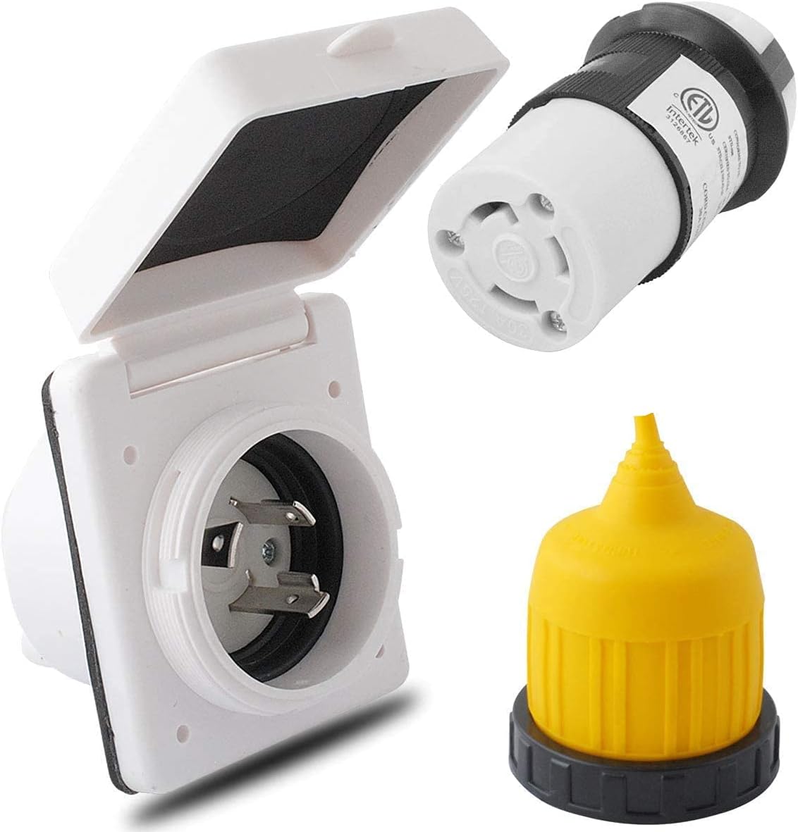 Podoy RV Power Inlet 125V 30 AMP Power Plug, Female Twist Locking Connector with Weatherproof Cover Boot Kit - Fits for RV Trailer Boat Caravan Camper Truck Yacht Power Cord