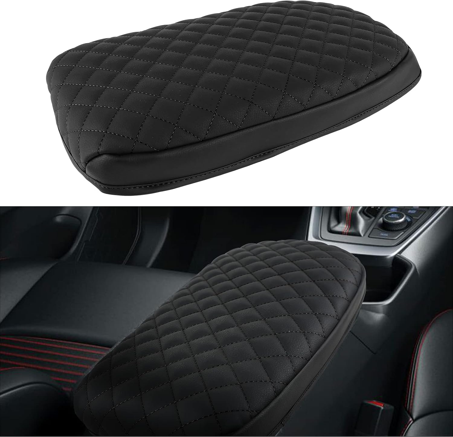 SAPUBK Center Console Cover Compatible with Toyota RAV4 2019 2020 2021 2022, PU Leather Car Center Console Armrest Cushion Seat Central Box Lid Pad (Black Line)