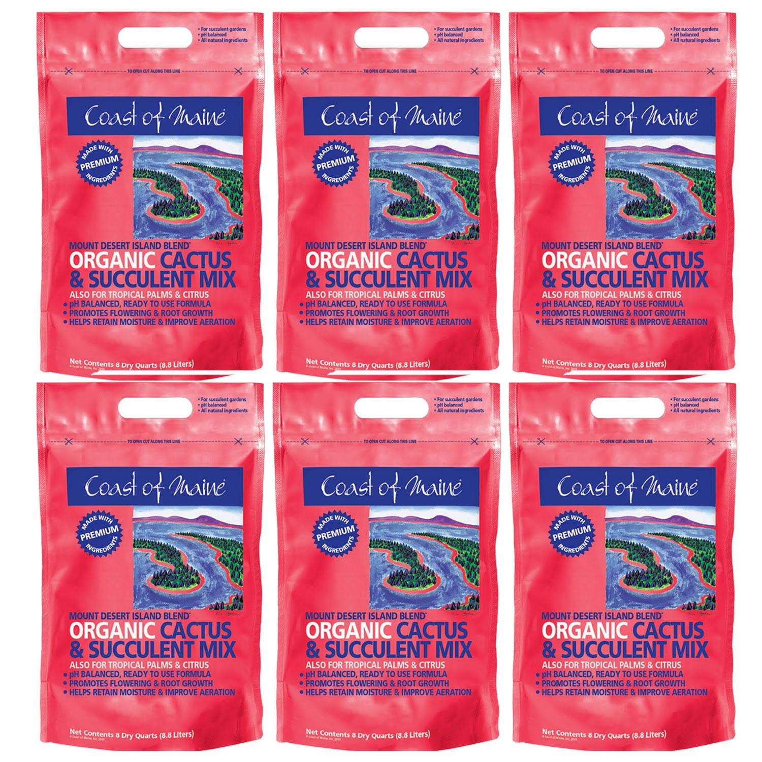 Coast of Maine Mount Desert Island Blend Organic Cactus Succulent Mix, 8 Quarts (6 Pack), Brown