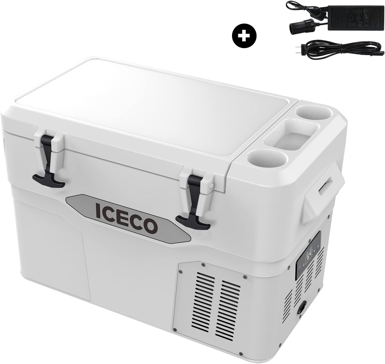 ICECO JP42(42L) 12 Volt Portable Refrigerator with SECOP Compressor, 12V Fridge & Freezer for Truck, DC 12/24V, AC 110-240V, 0℉ to 50℉, Home & Car Use (JP42 White+Wall Adapter)