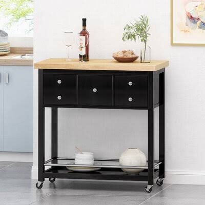 Majestad Contemporary Storage Kitchen Cart Manufactured Wood Top with Wheels Breakwater Bay Base Finish: Black