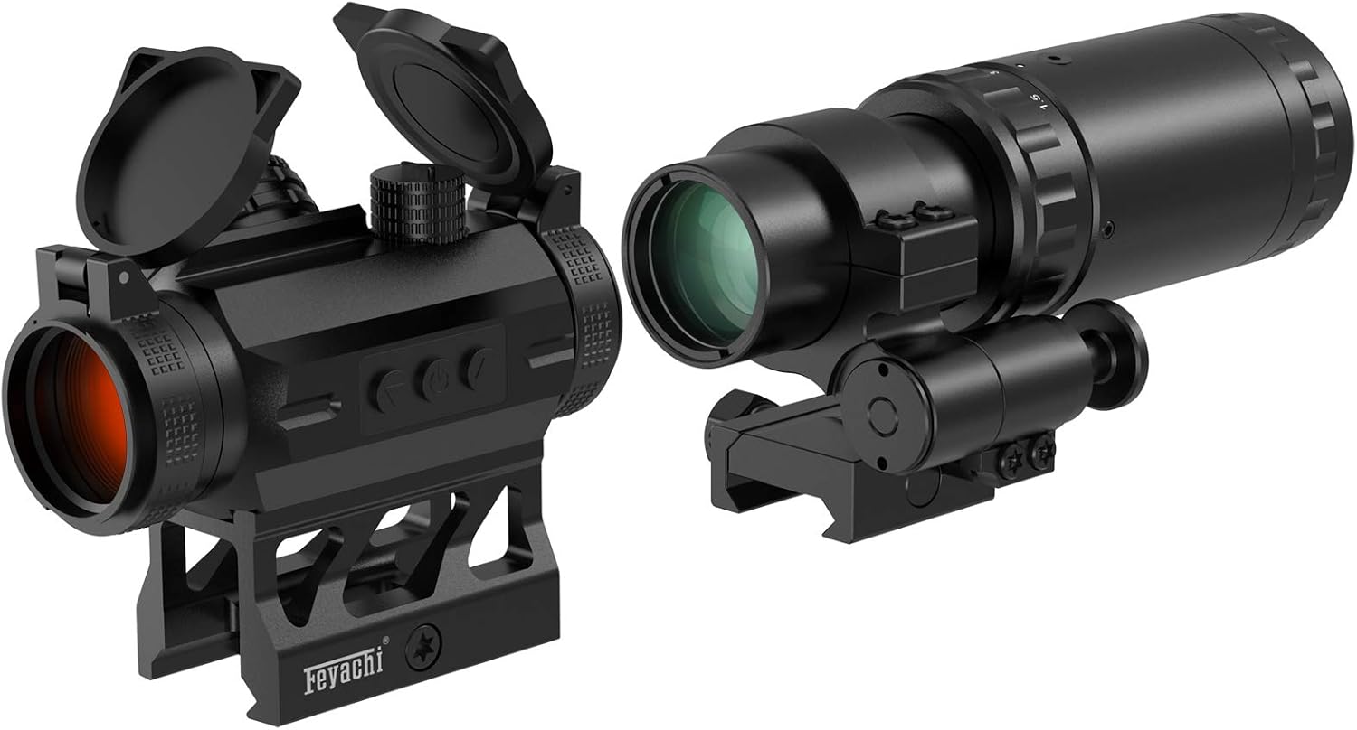 Feyachi V30 2MOA Red Dot Sight with M37 1.5X - 5X Magnifier Combo, Absolute Co-Witness