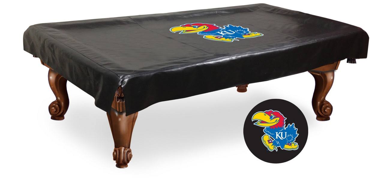 Kansas Jayhawks HBS Black Vinyl Billiard Pool Table Cover (110x22x60x22x12x22)