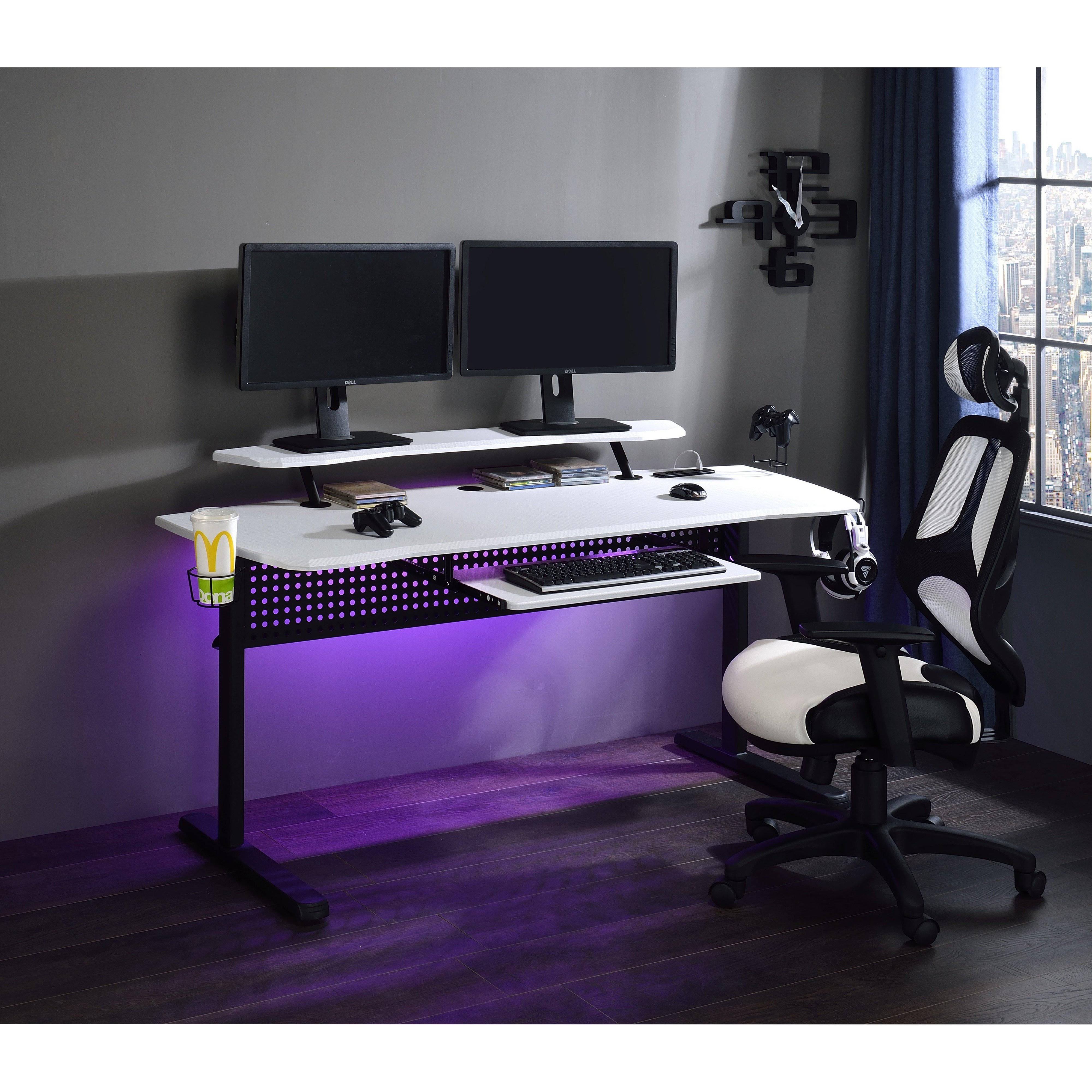Acme Vildre Gaming Table w/ USB Port Black u0026 White Finish