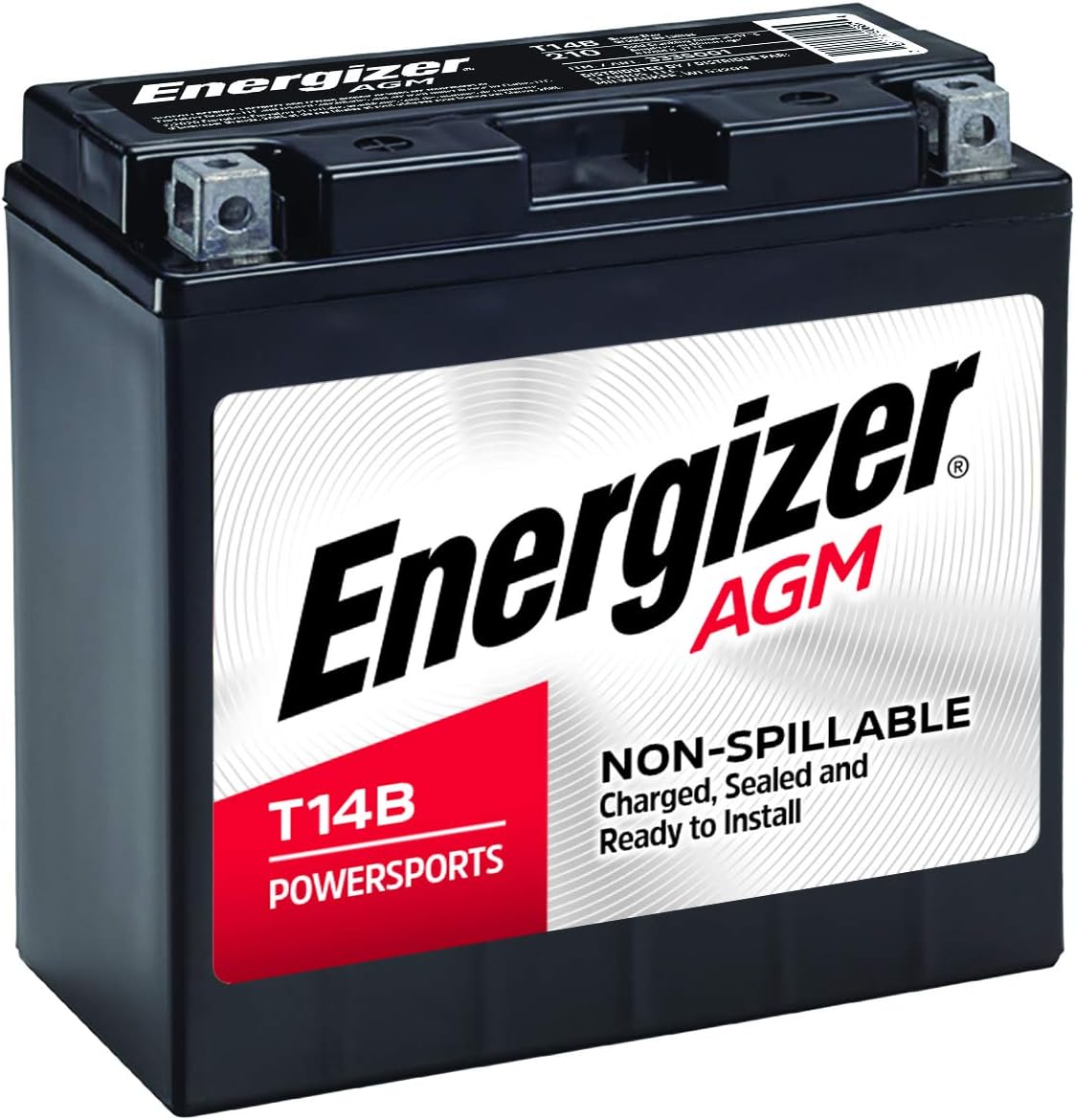 Energizer T14B AGM Motorcycle 12V Battery, 210 Cold Cranking Amps and 12 Ahr. Replaces: YT14B-4 and others