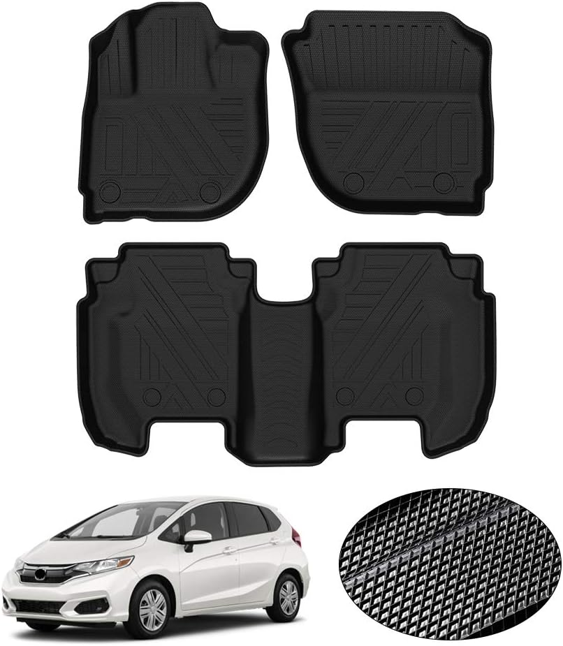 KUST All Weather Floor Mats for Honda Fit 2015 2016 2017 2018 2019 2020 Custom Fit Floor Liner 1st & 2nd Row Liners Black Non-Slip