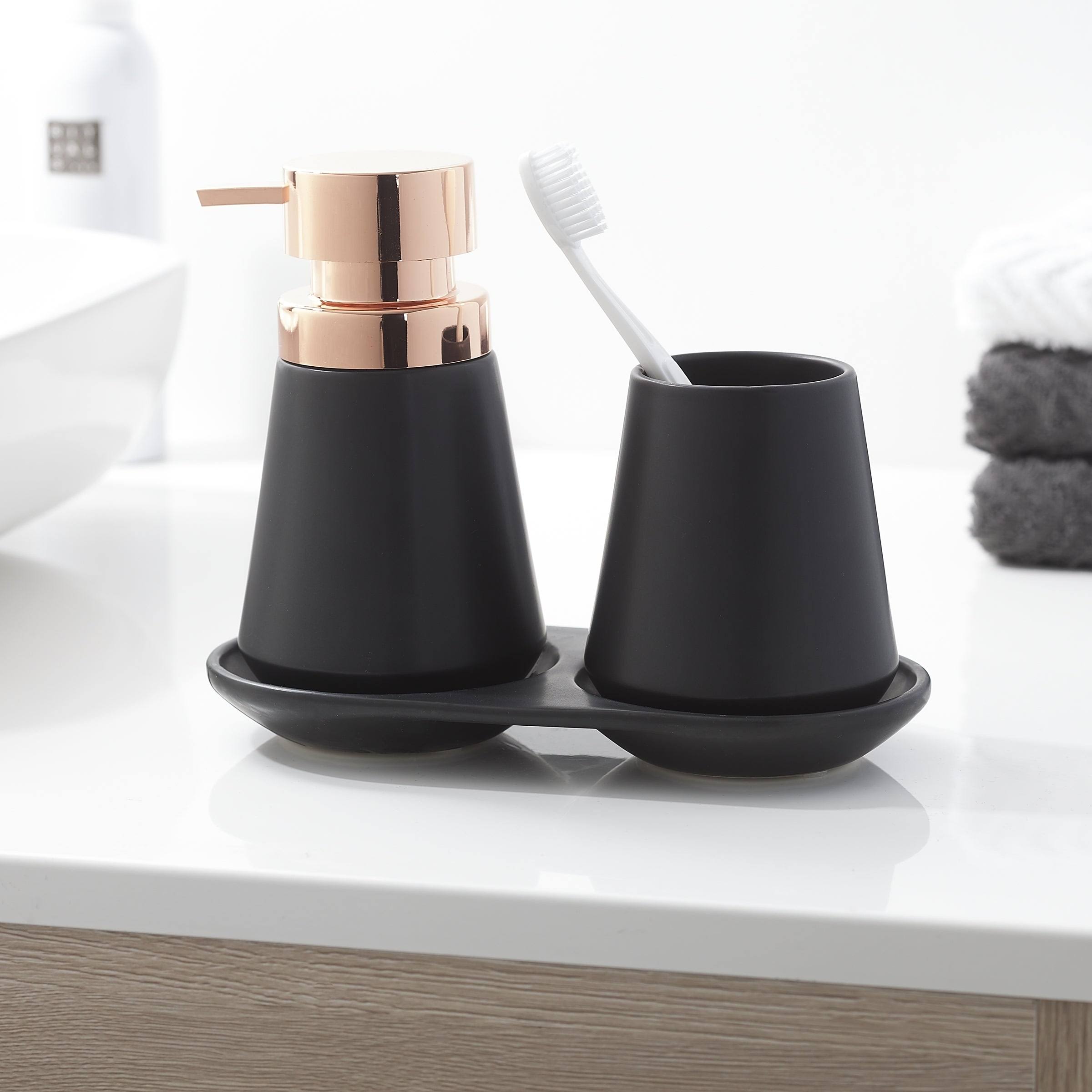 3-Piece Countertop Set Sealskin Conical Black Porcelain