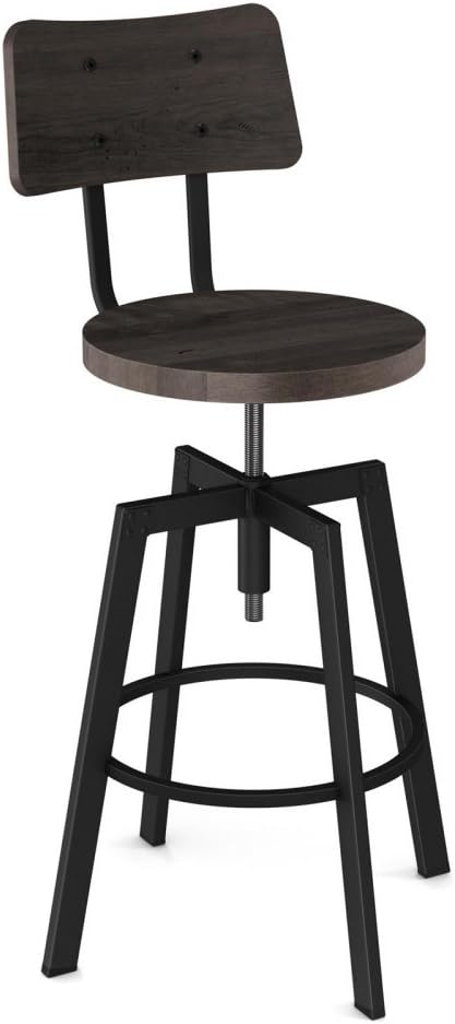 Amisco Woodland Distressed Wood Adjustable Stool in Dark Gray/Black