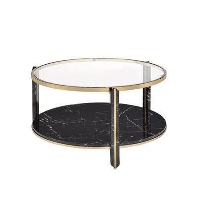 Thistle Coffee Table, Clear Glass, Faux Black Marble u0026 Champagne Finish Mercer41
